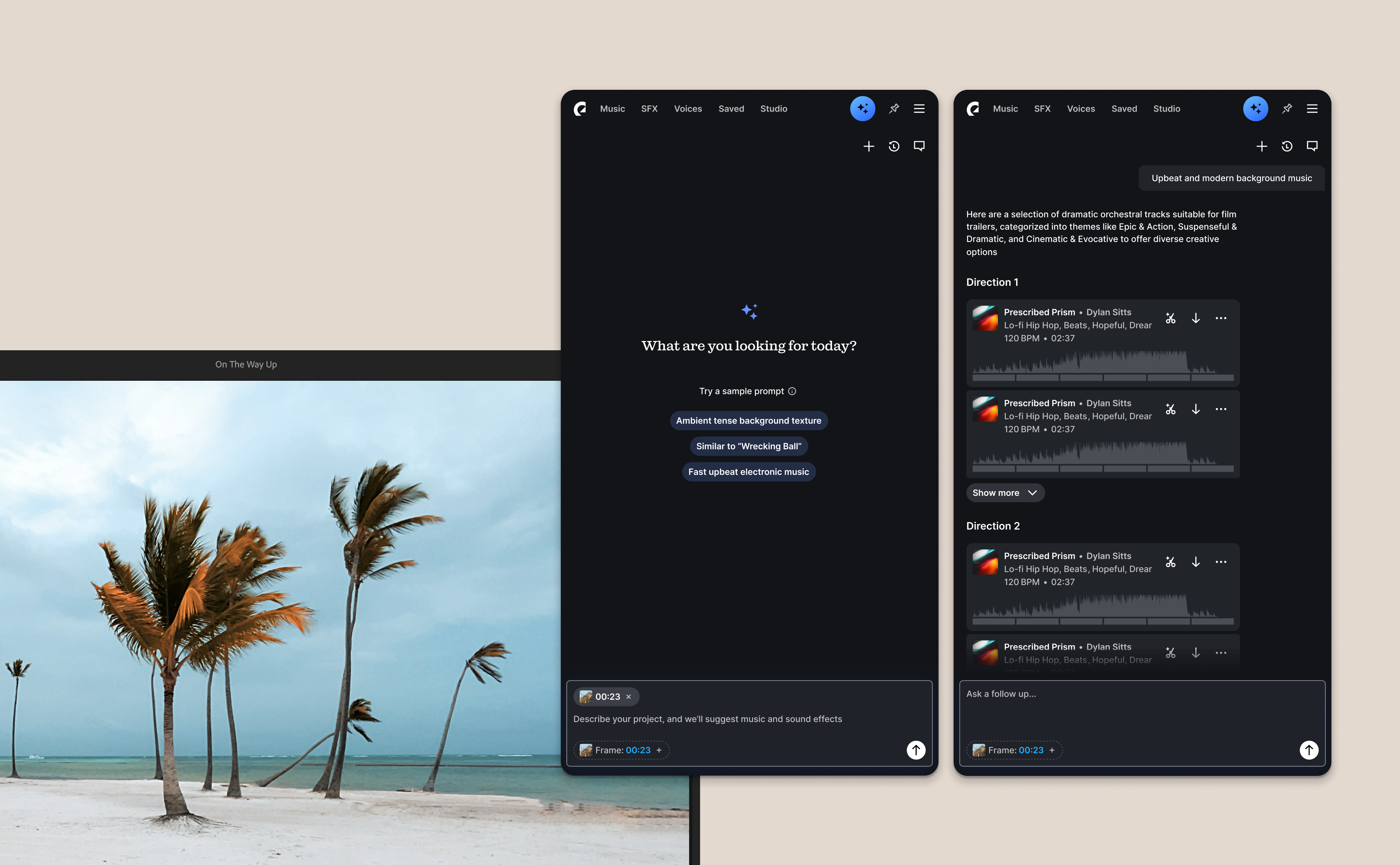 The assistant in the NLE plugin, empty state and results