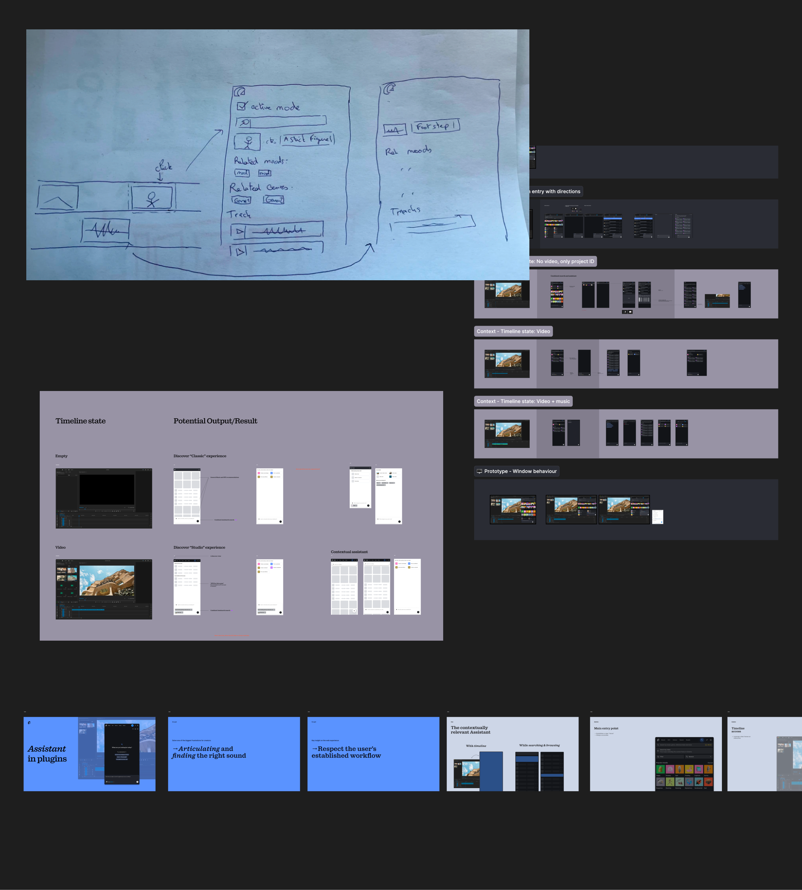 Process — sketches, timeline state mapping, flows and concept slides