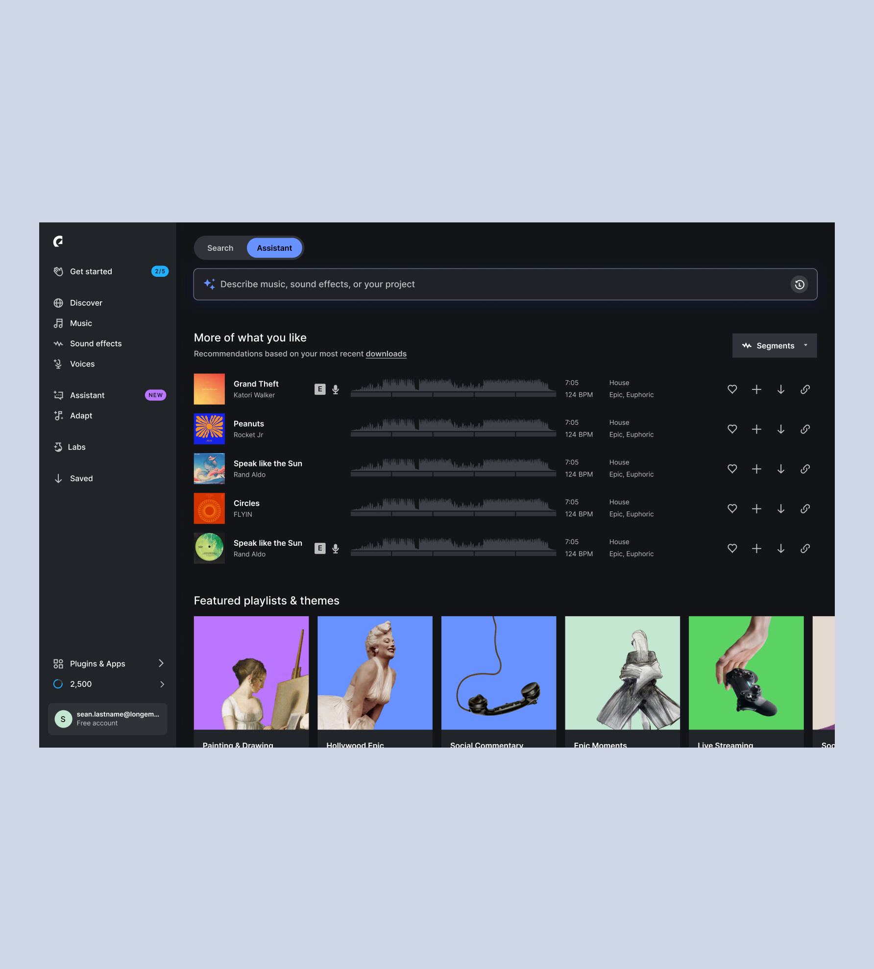 Web — assistant field above recommendations based on recent downloads