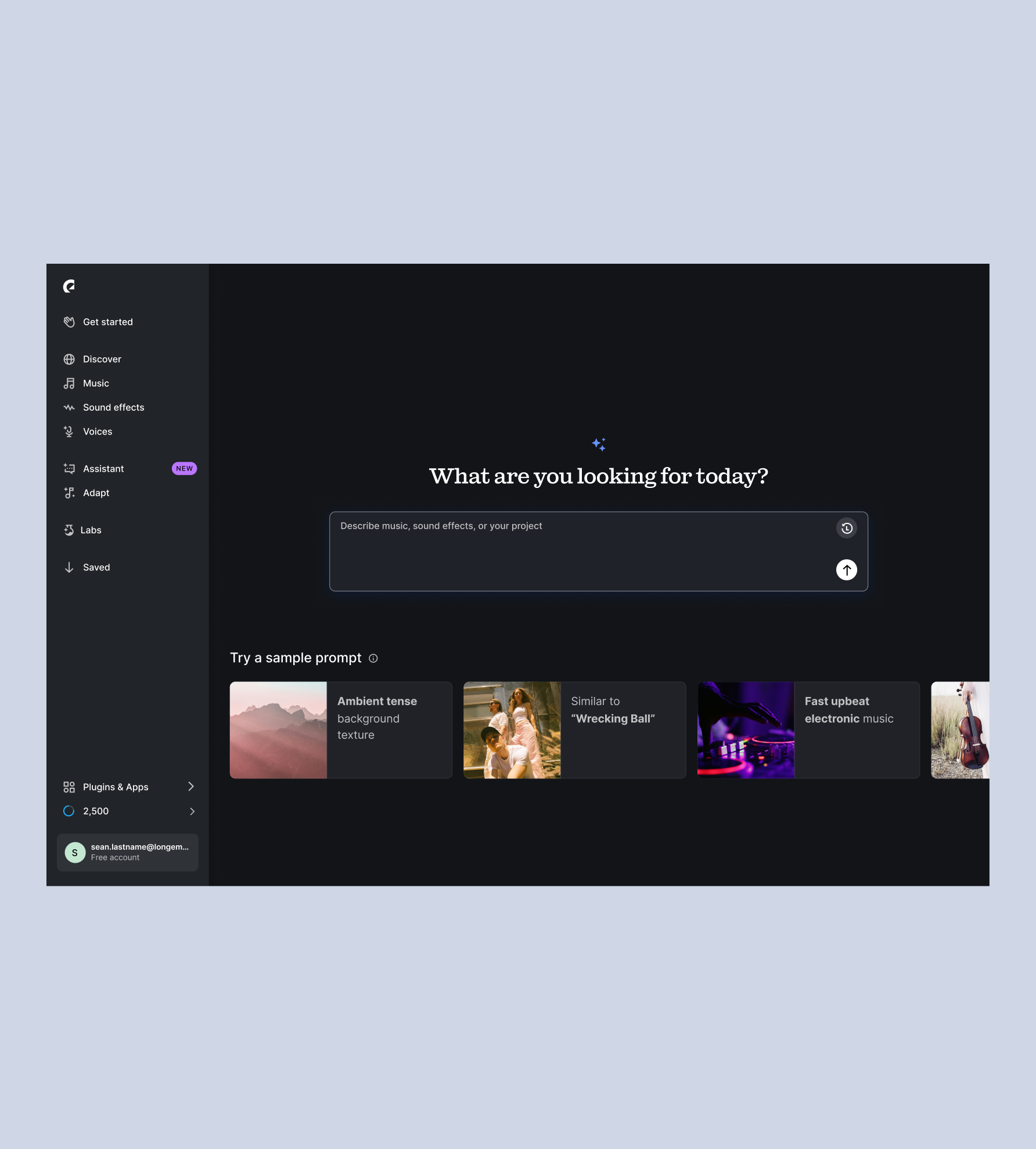 Web — the assistant view with sample prompts