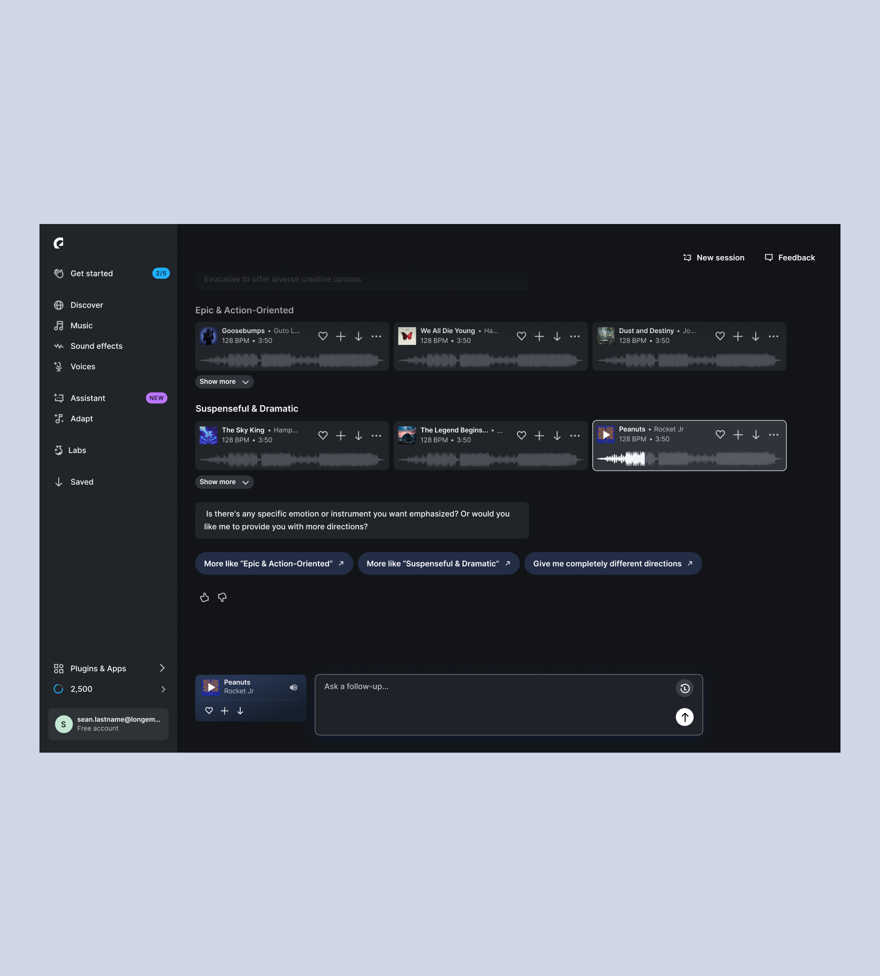 Web — results grouped into directions, with follow-up suggestions