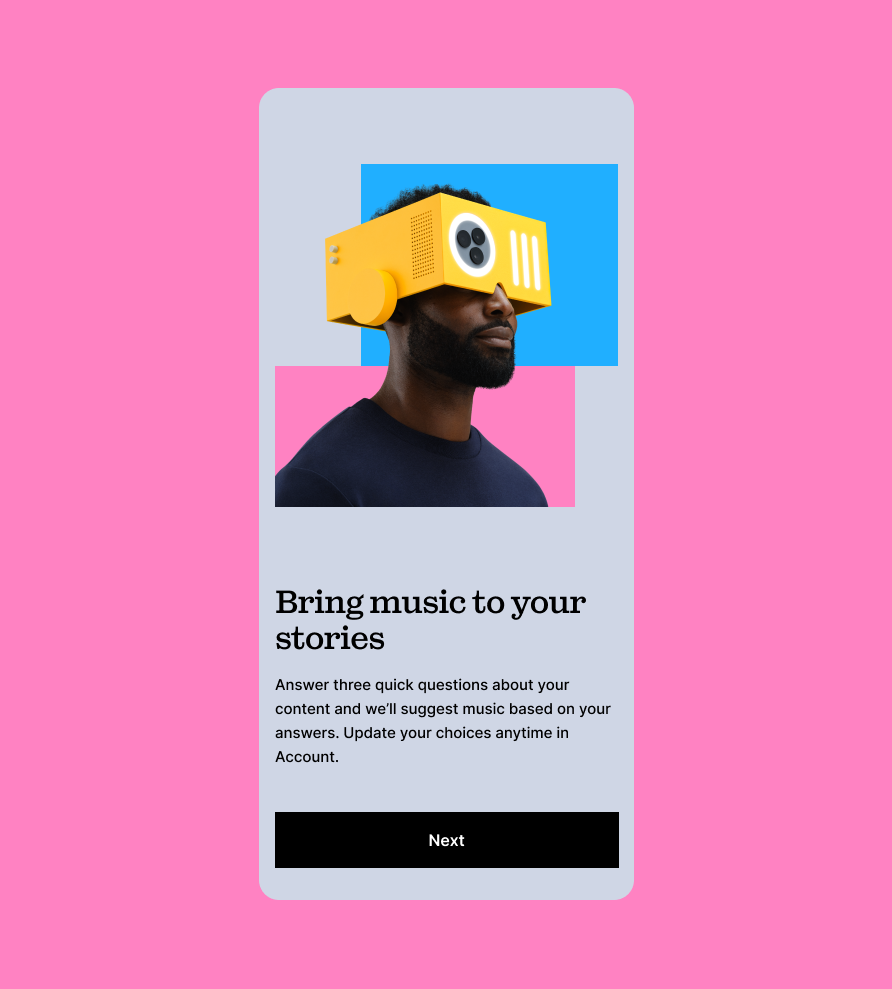 Reimagined Discover — onboarding: bring music to your stories