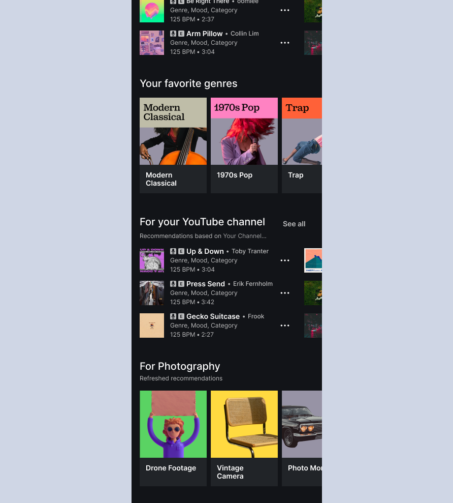 Reimagined Discover — favourite genres and channel recommendations