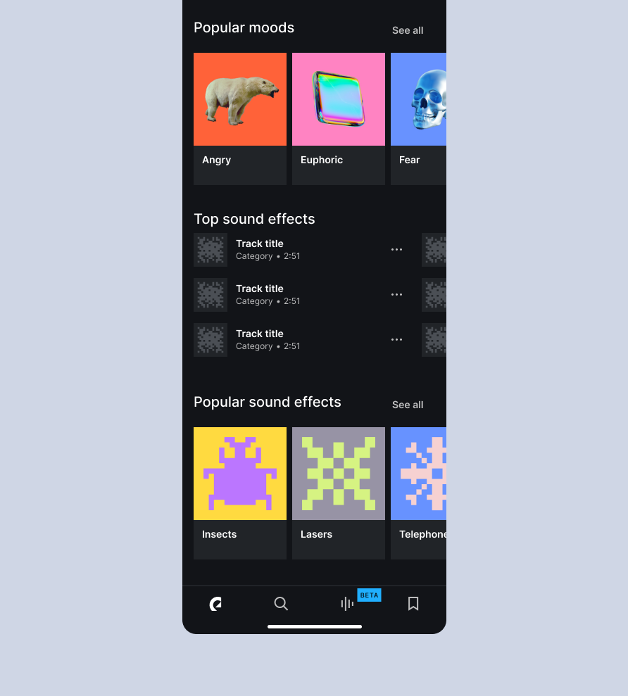 Reimagined Discover — popular moods and sound effects