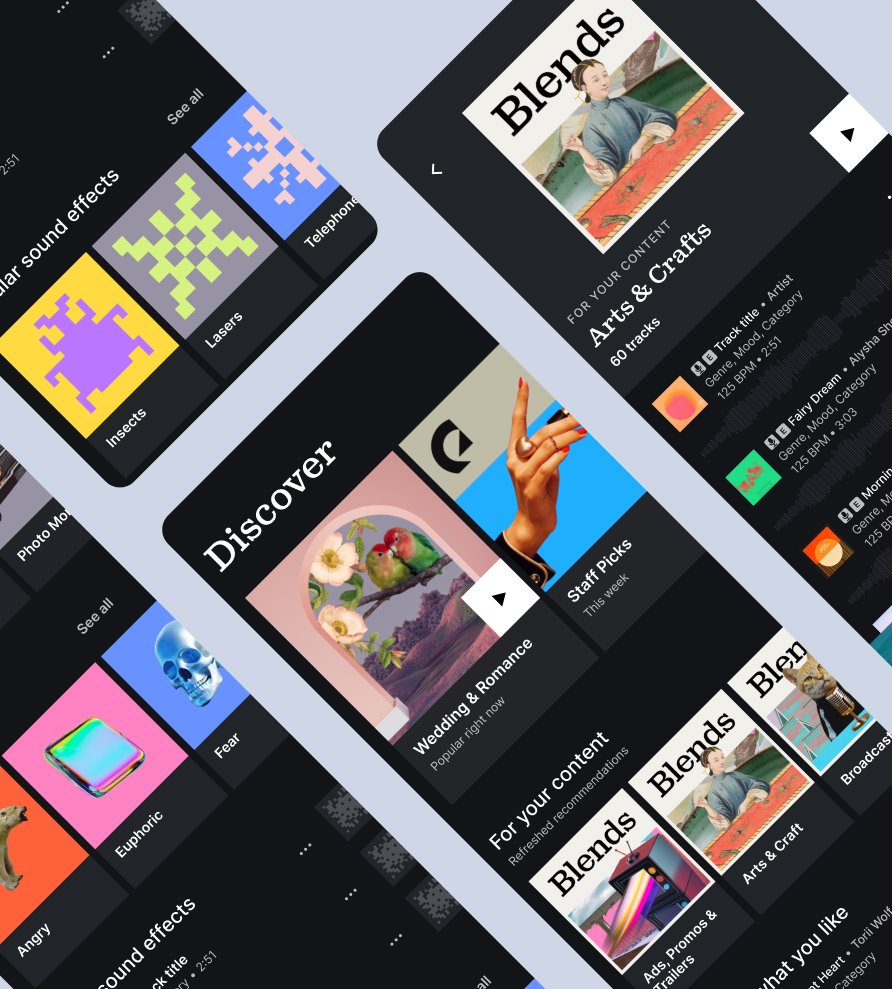 Redesigned discover view — carousels of playlists, staff picks and sound effects