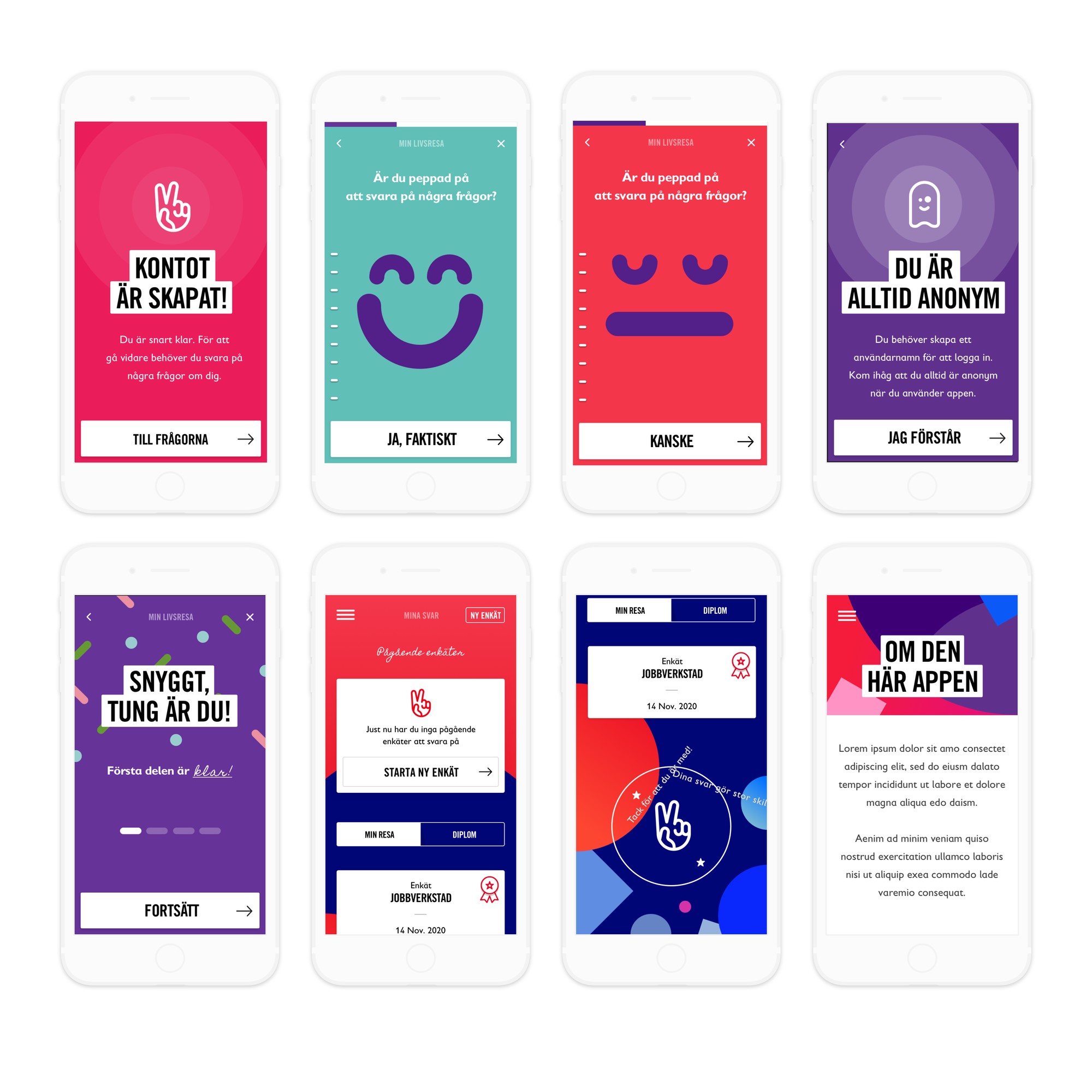 Save the Children — account creation, survey questions and results screens