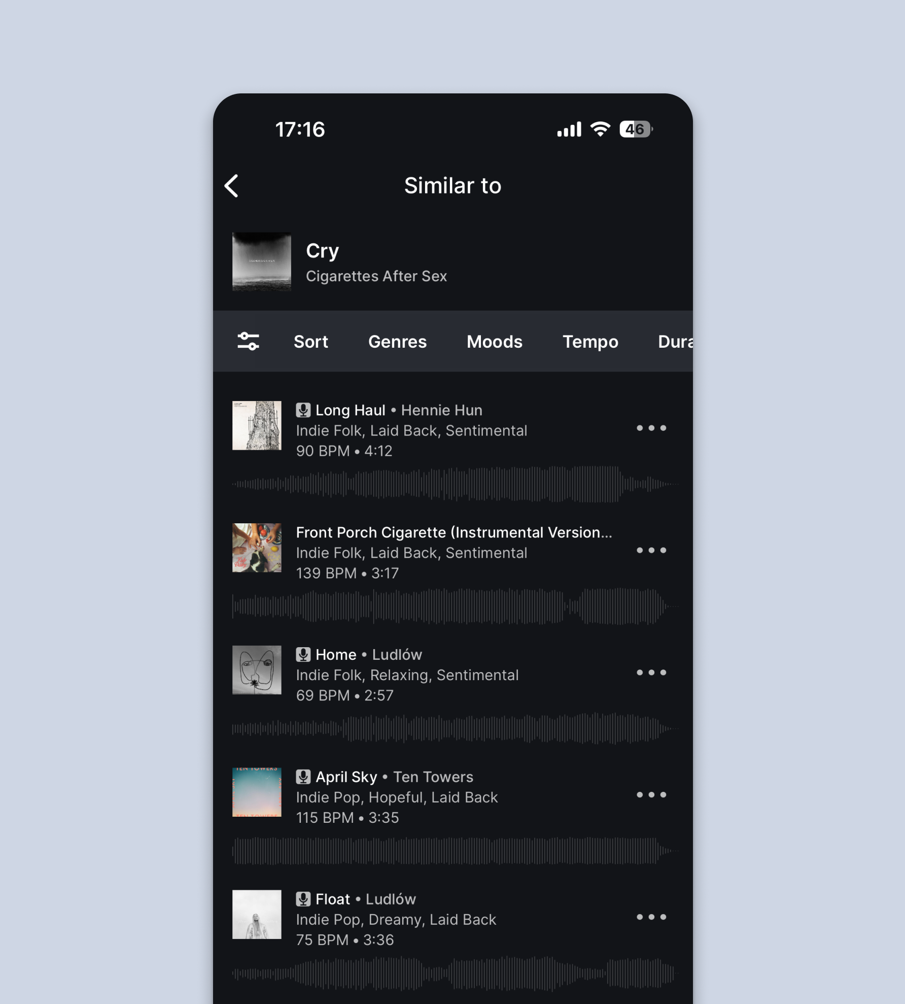 Search by Shazam — similar tracks list